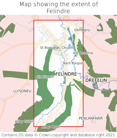 Map showing extent of Felindre as bounding box