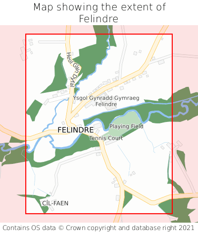 Map showing extent of Felindre as bounding box