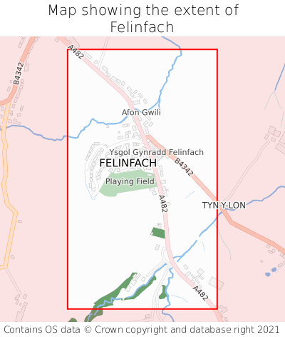 Map showing extent of Felinfach as bounding box