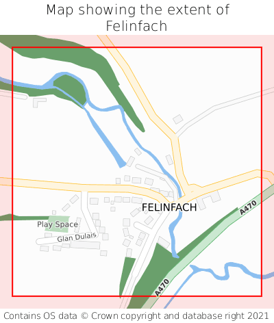 Map showing extent of Felinfach as bounding box