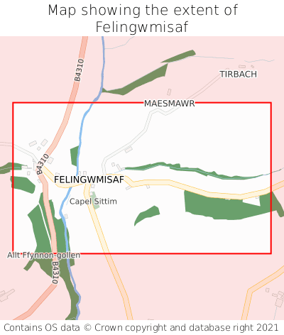 Map showing extent of Felingwmisaf as bounding box