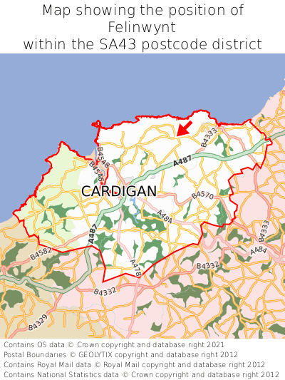 Map showing location of Felinwynt within SA43
