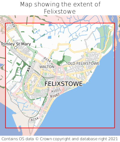 Map showing extent of Felixstowe as bounding box