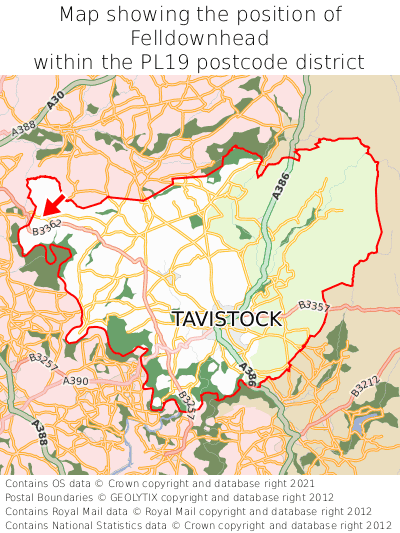 Map showing location of Felldownhead within PL19