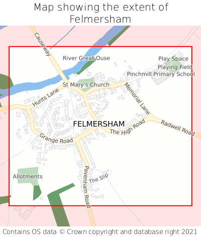 Map showing extent of Felmersham as bounding box