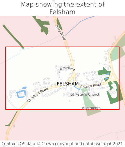Map showing extent of Felsham as bounding box