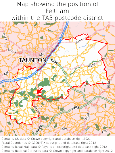 Map showing location of Feltham within TA3