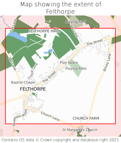 Map showing extent of Felthorpe as bounding box
