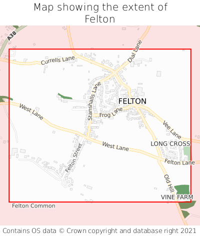 Map showing extent of Felton as bounding box