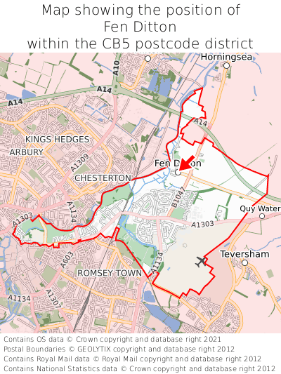 Map showing location of Fen Ditton within CB5