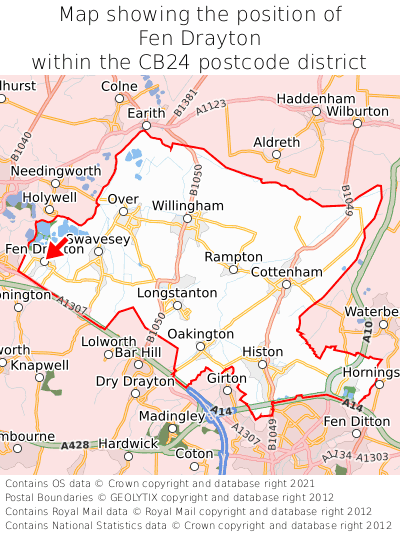 Map showing location of Fen Drayton within CB24