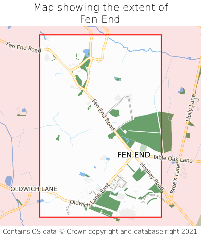 Map showing extent of Fen End as bounding box