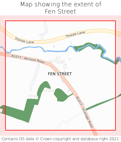 Map showing extent of Fen Street as bounding box