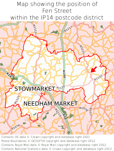 Map showing location of Fen Street within IP14