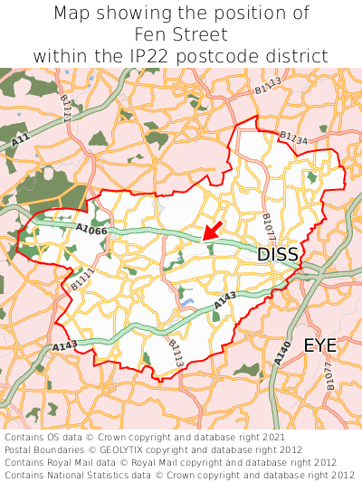 Map showing location of Fen Street within IP22