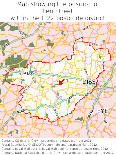 Map showing location of Fen Street within IP22