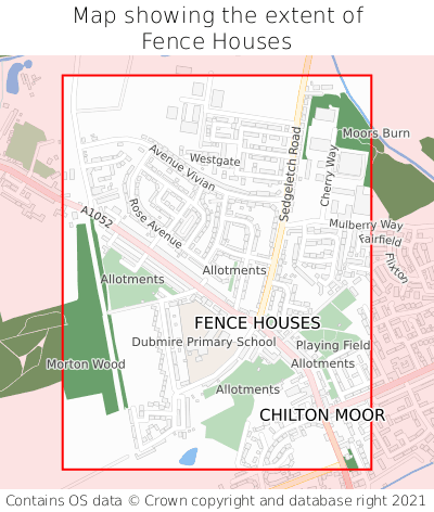 Map showing extent of Fence Houses as bounding box