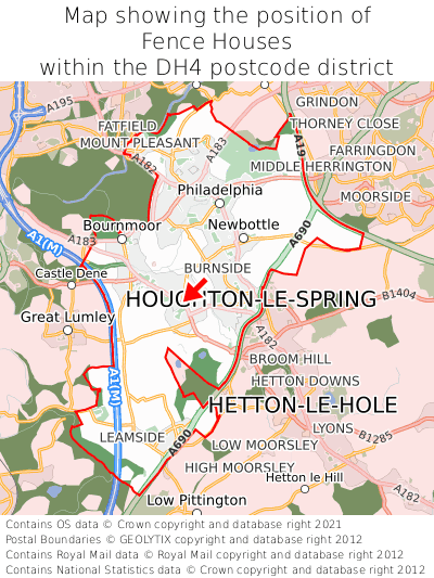 Map showing location of Fence Houses within DH4