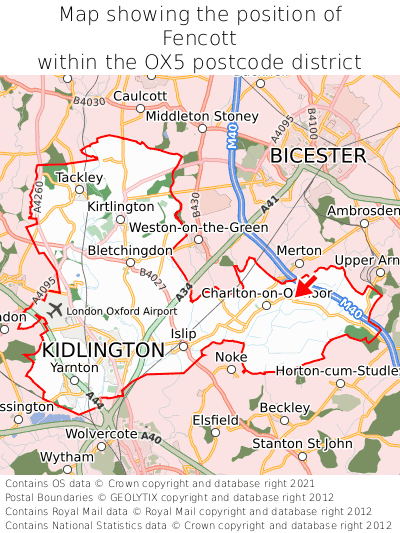 Map showing location of Fencott within OX5