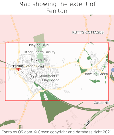 Map showing extent of Feniton as bounding box