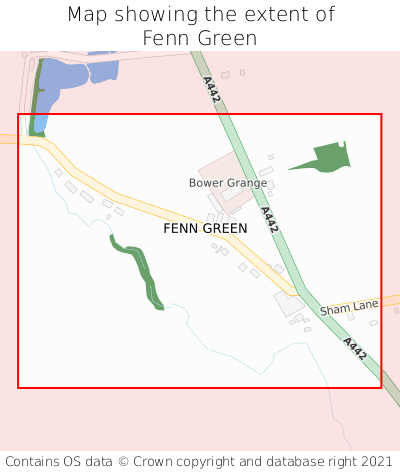 Map showing extent of Fenn Green as bounding box