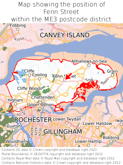 Map showing location of Fenn Street within ME3