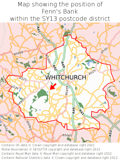 Map showing location of Fenn's Bank within SY13