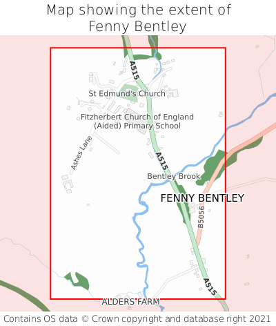 Map showing extent of Fenny Bentley as bounding box