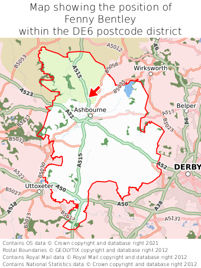 Map showing location of Fenny Bentley within DE6