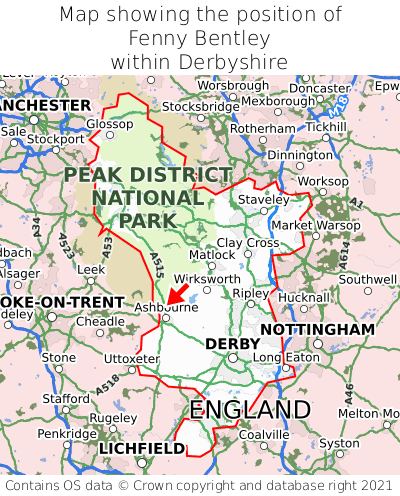 Map showing location of Fenny Bentley within Derbyshire