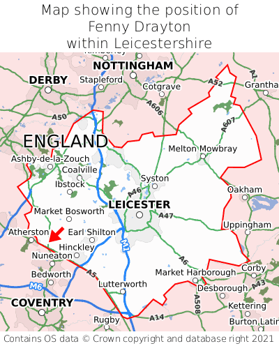 Map showing location of Fenny Drayton within Leicestershire