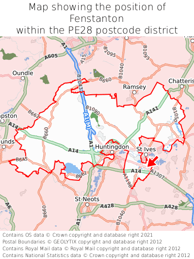 Map showing location of Fenstanton within PE28