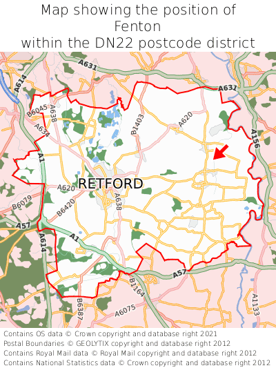Map showing location of Fenton within DN22