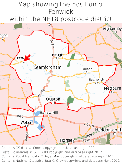 Map showing location of Fenwick within NE18