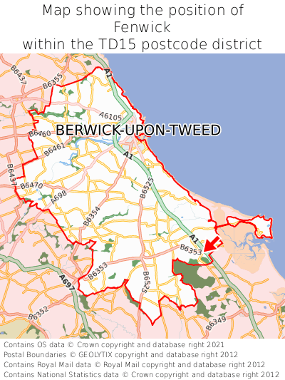 Map showing location of Fenwick within TD15