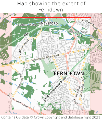 Map showing extent of Ferndown as bounding box