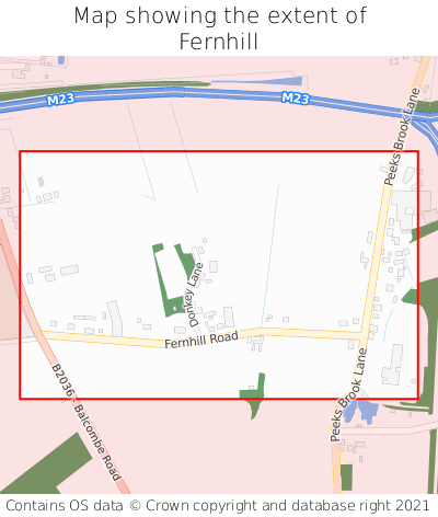 Map showing extent of Fernhill as bounding box