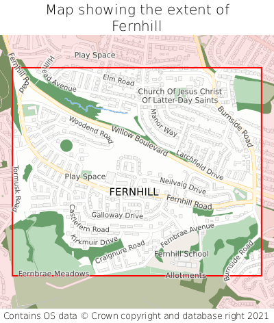 Map showing extent of Fernhill as bounding box