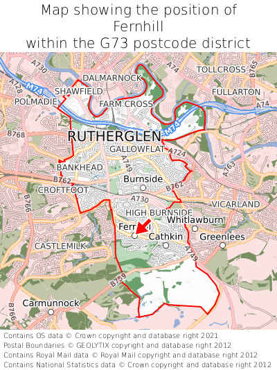 Map showing location of Fernhill within G73