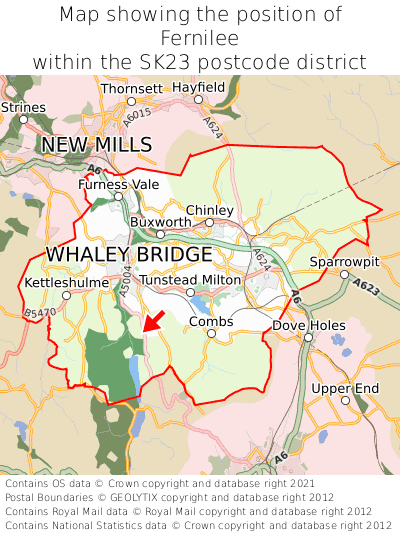 Map showing location of Fernilee within SK23