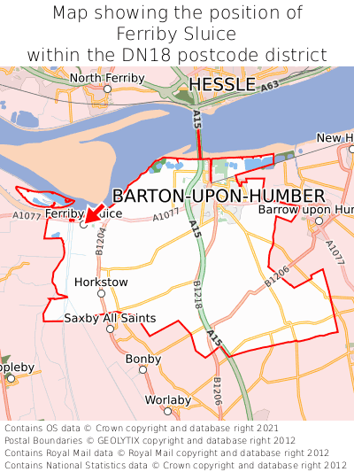 Map showing location of Ferriby Sluice within DN18