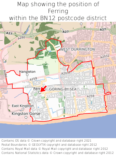 Map showing location of Ferring within BN12