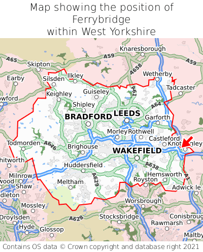 Map showing location of Ferrybridge within West Yorkshire