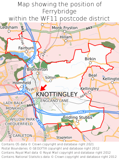 Map showing location of Ferrybridge within WF11