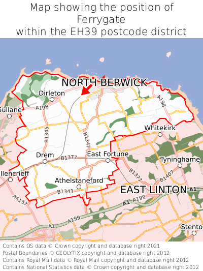 Map showing location of Ferrygate within EH39