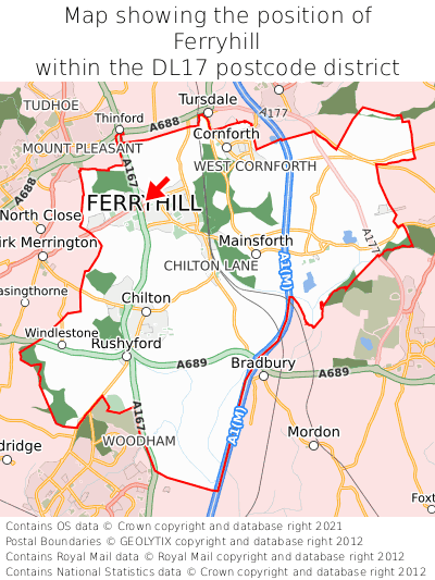 Map showing location of Ferryhill within DL17