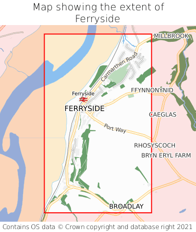 Map showing extent of Ferryside as bounding box