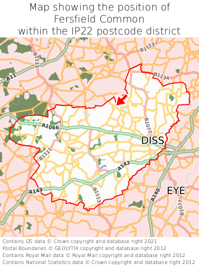 Map showing location of Fersfield Common within IP22