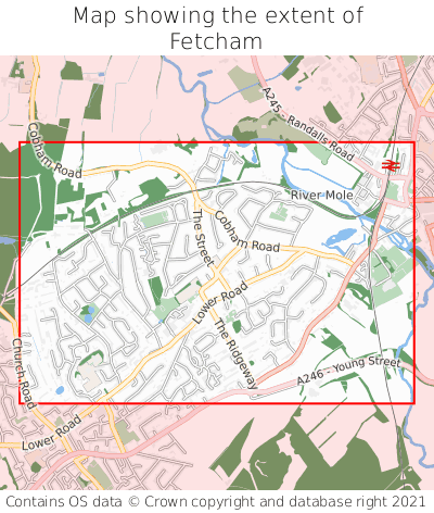 Map showing extent of Fetcham as bounding box
