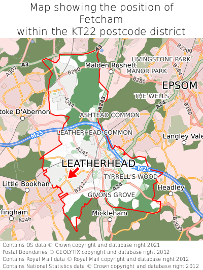 Map showing location of Fetcham within KT22